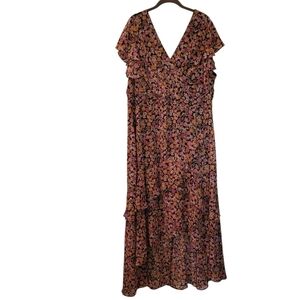 City Chic Wmns Sz 20 Black Floral Ruffle Tiered High Low Maxi Dress Feminine